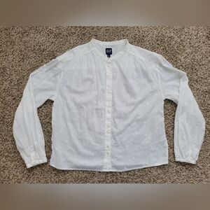 Gap Embroidered Shirt Top Blouse Button Up Down Embroidered White Boho Sz Small